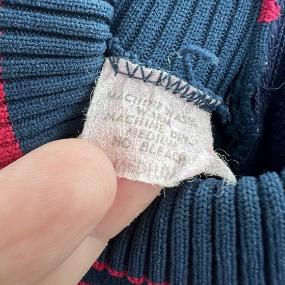 Vintage 70's Jump Shirt Red Navy Blue Striped Ribbed Turtleneck Bodysuit Medium - Picture 4 of 5